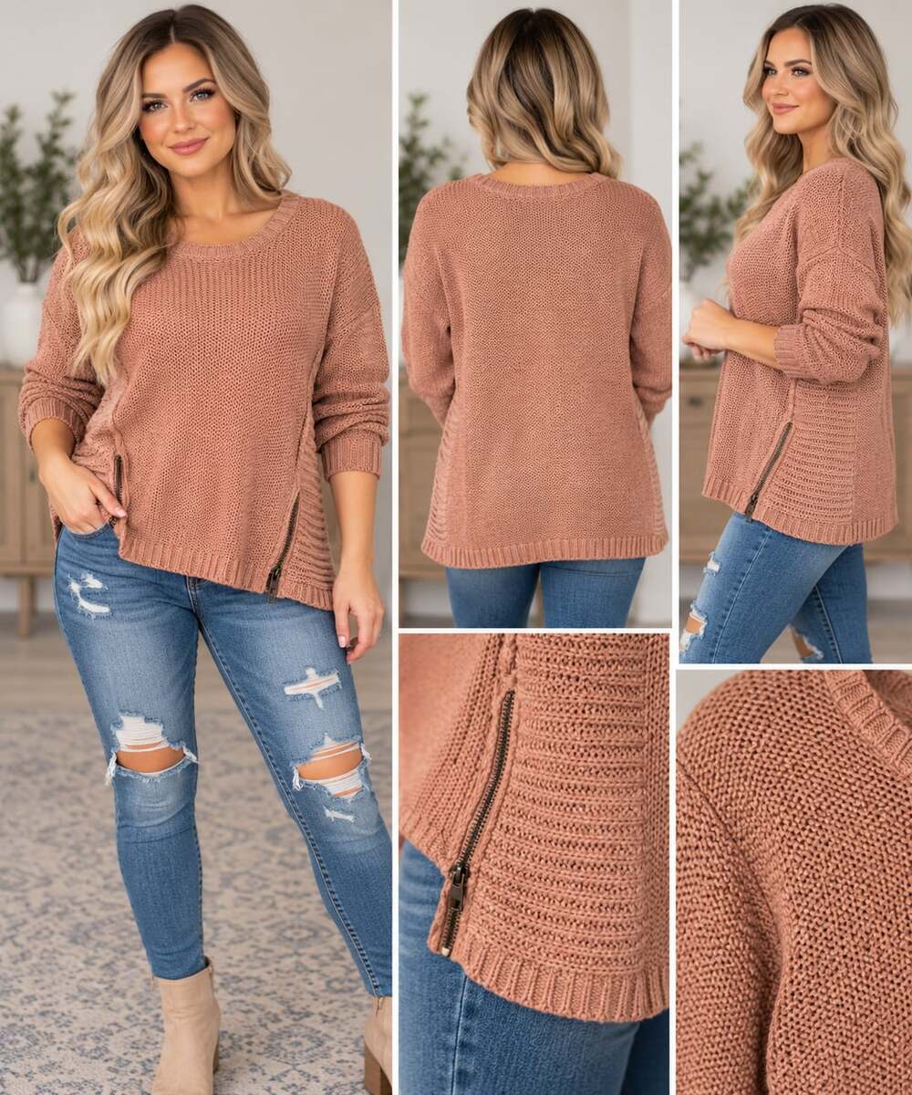 Quinn Sweater Size Small Mauve Chunky Knit Side Zip